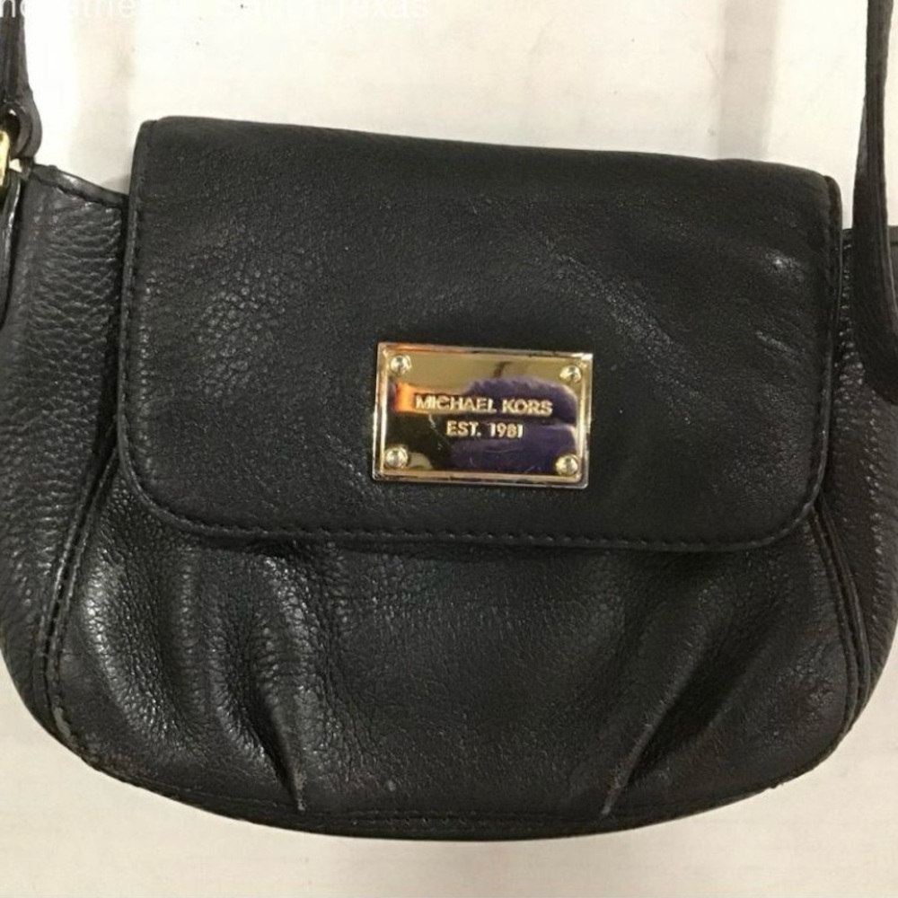 Michael Kors Black Leather Crossbody Bag with Gold Accents